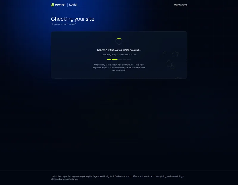 Lucid's checking screen, showing a progress indicator while it loads the page.