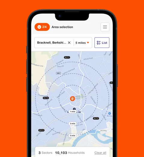 Leafletdrop's map-based area selection on a phone, on orange