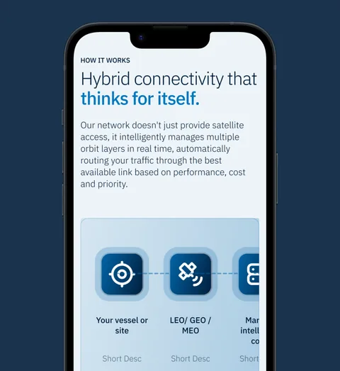 Marlink's "Hybrid connectivity that thinks for itself" page on a phone