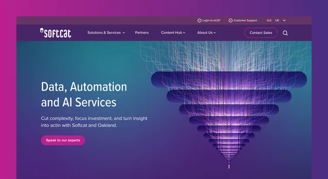 Softcat's Data, Automation and AI Services page on desktop, on purple